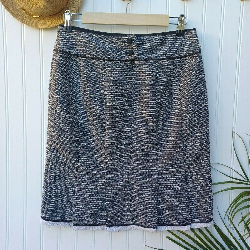 Nanette Lepore Pencil Skirt Size 6 Black White Tweed Kick Pleats Retro Wiggle - Picture 6 of 10